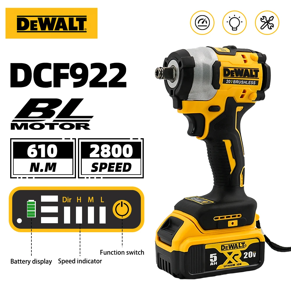 DeWalt-コードレスインパクトレンチ,可変速,電気レンチ,20vリチウム電池,1/2 \