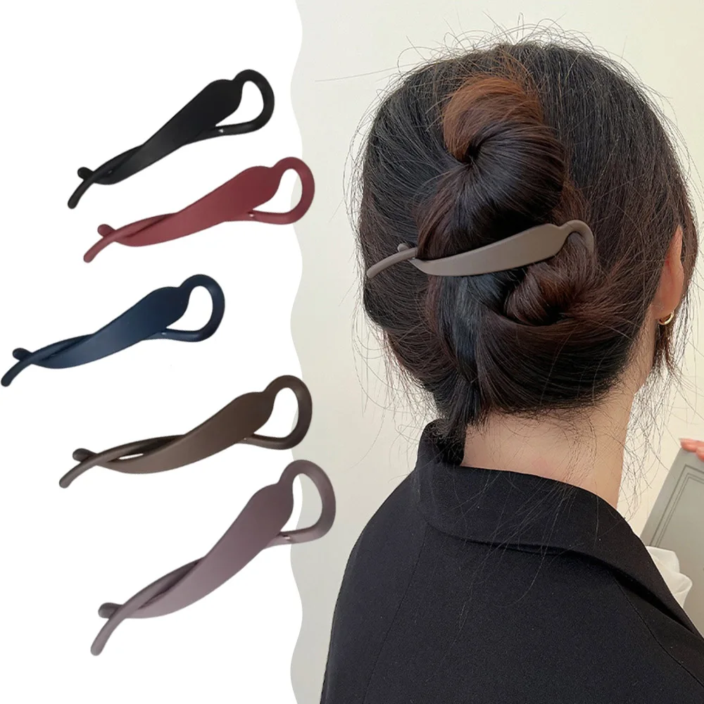 Simple Solid Color Frosted Twist Hair Clips Geometric Banana Hairpin for Women Girls Ponytail Bun Barrette Hair Accessories Gift