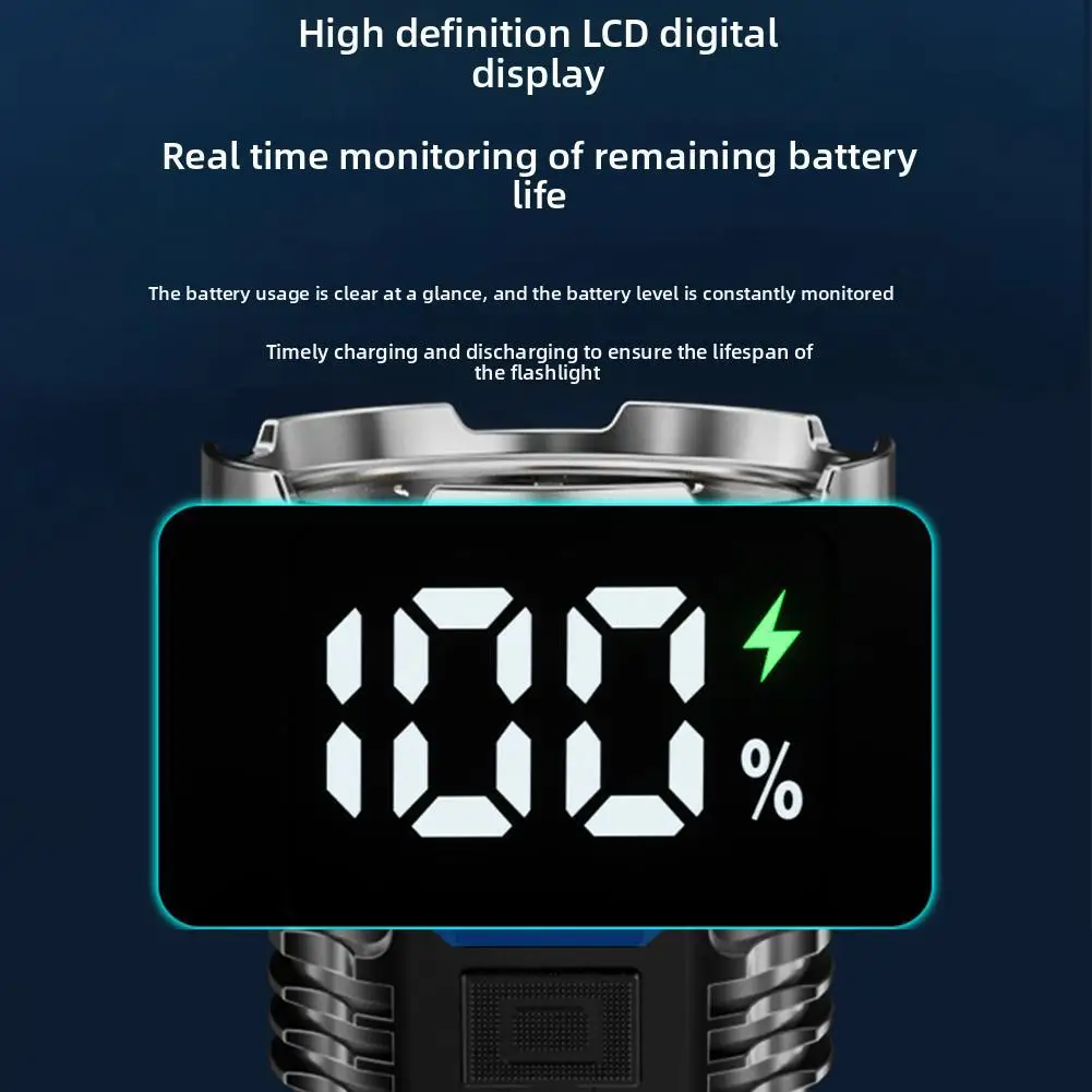 8LED High-power Flashlight Strong Light Rechargeable Low Battery Reminder Multi-gear Dimming Camping Torch Portable LED Light