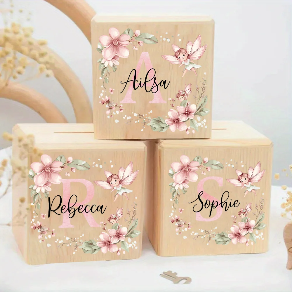 Personalized Money Box Flower Letter with Name Kids Money Boxes Coin Collection Case Child Birthday Baptism Shower Gift