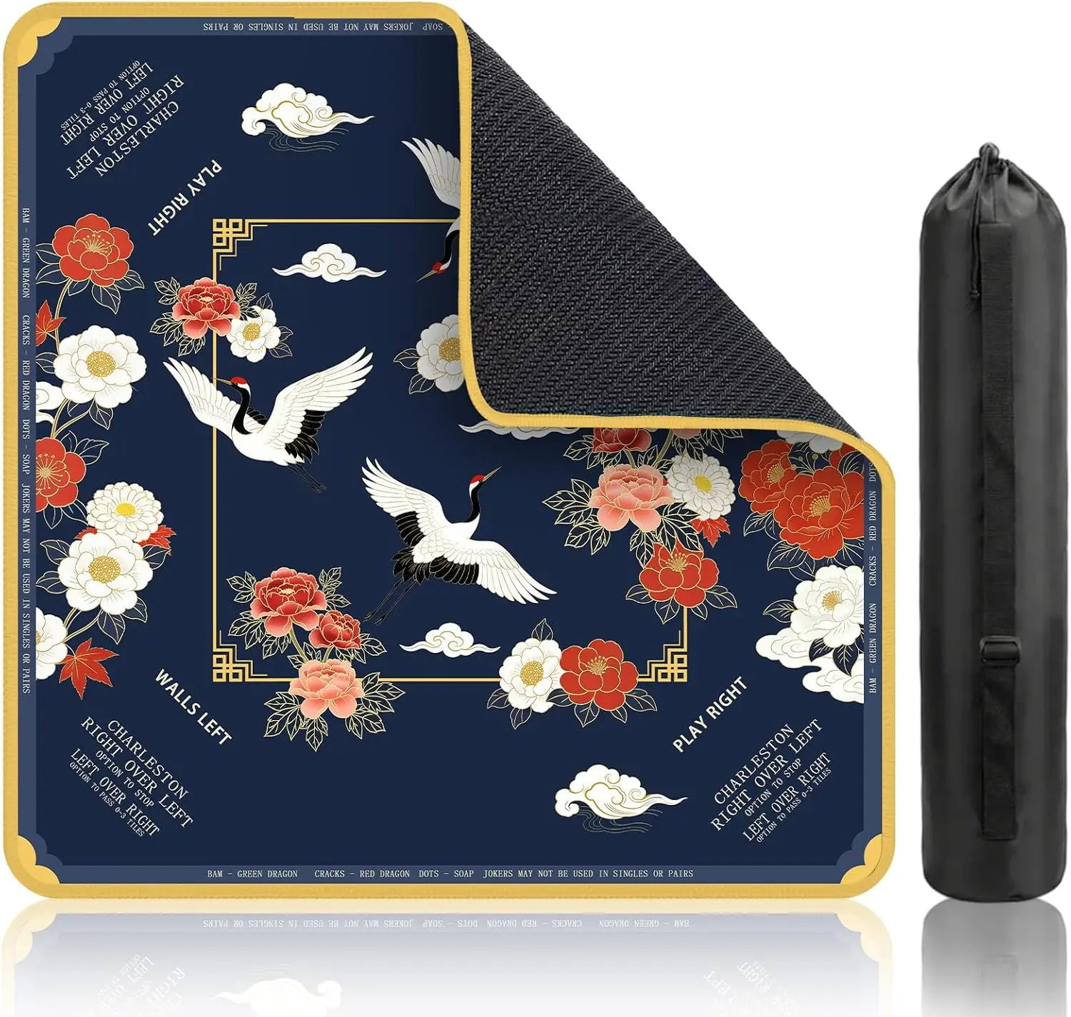 80cm Bird Mahjong Mat with Carrying Bag Anti-Slip Noise-Reducing Mahjong Rubber Mat for Mahjong Poker Board Games Dominoes