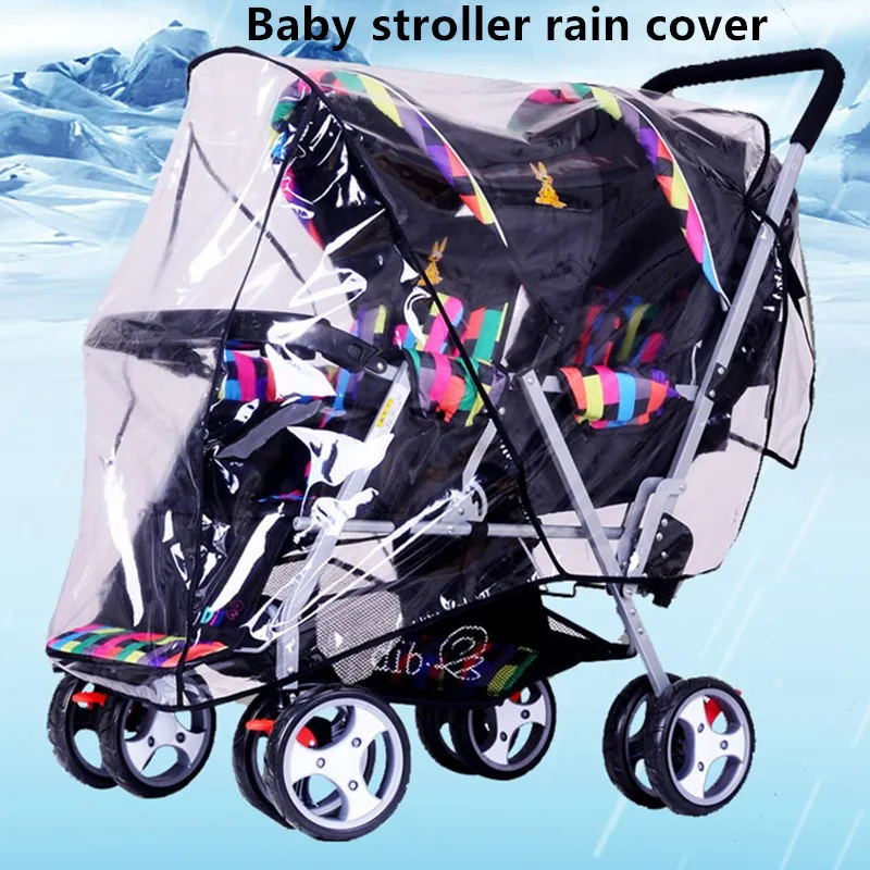 Universal Transparent Children's Carriage Twin Baby Stroller Rain Cover Double Front And Rear Seat Baby Trolley Windproof Cover