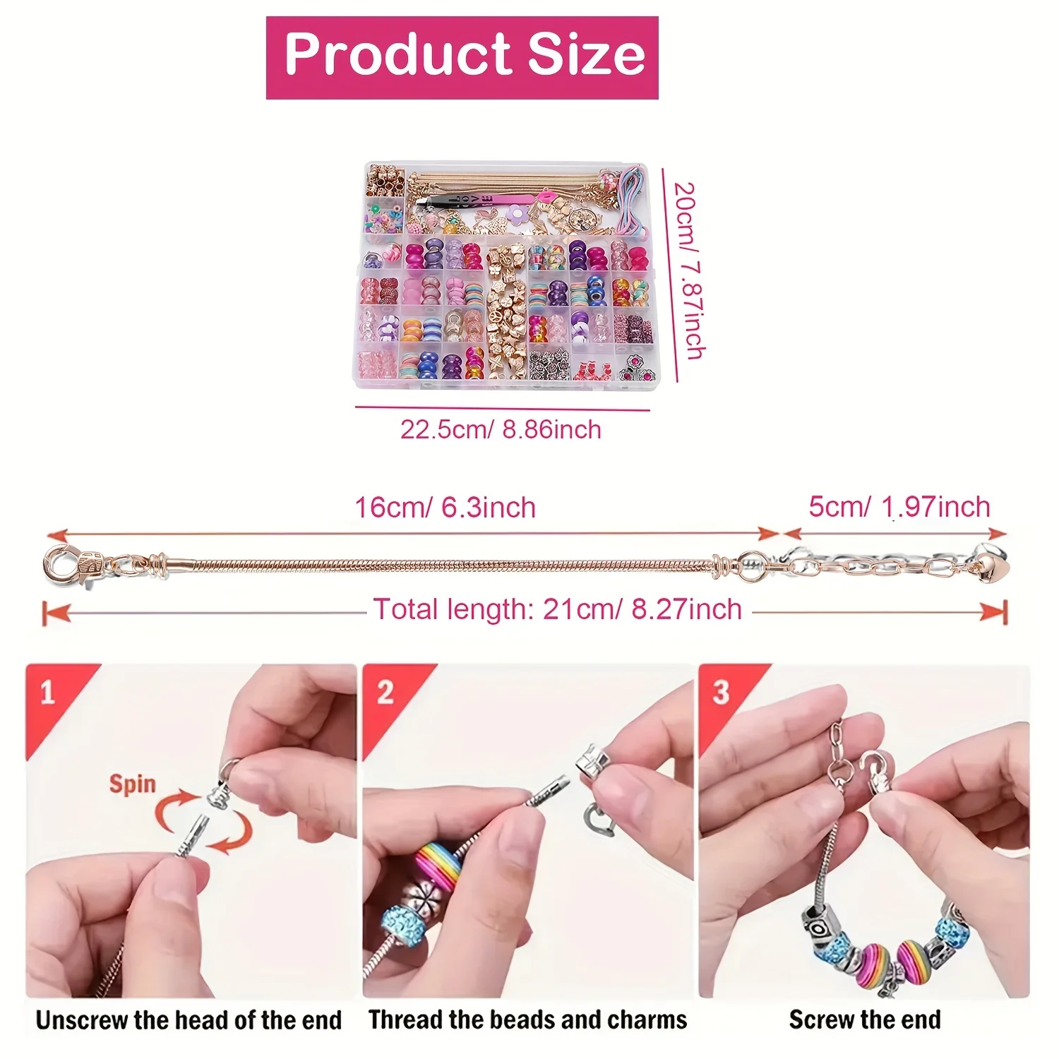 Deluxe Birthday Gifts- 305 Pcs Charm Bracelet Making Kit, Beads for Friendship Bracelets NecklacesCrafts Gifts for Family Party