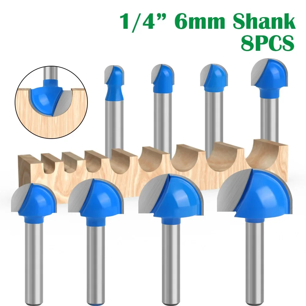 1pc 1/4Inch Shank Ball Nose Router Bit Round Bottom Router Bits CNC Milling Cutter Radius Core Box Solid Carbide Router Bit Tool