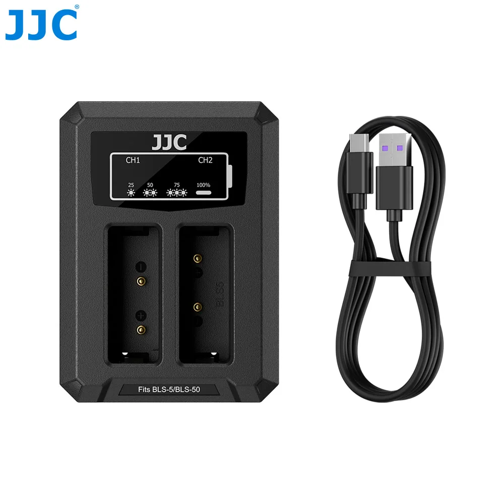 Cargador de Batería Dual JJC para Batería Olympus BLS-1 / BLS-5 / BLS-50 para SISTEMA OM OM 5 Mark II OM-D E-M5 Mark III M10 Mark IV