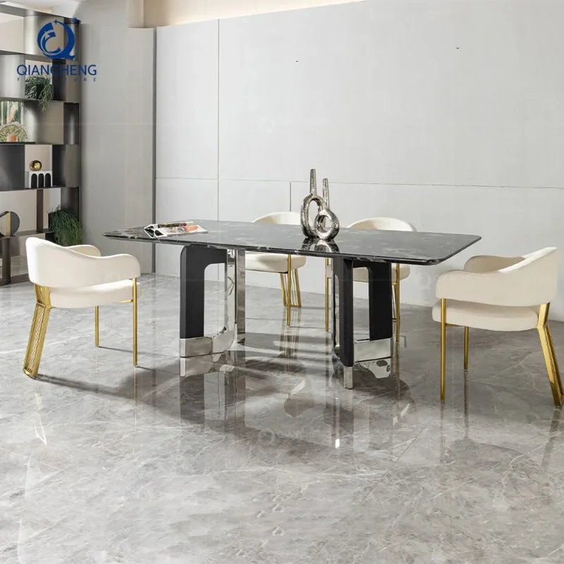 Italian marble home light luxury high sense living room dining table with chairs rectangular designer dining table and chairs