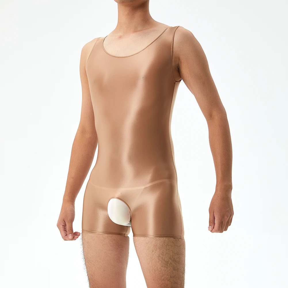 رجل الملابس الداخلية النفط لامعة Crotchless أكمام قميص حللا مثير انظر من خلال داخلية رجل تانك القمم