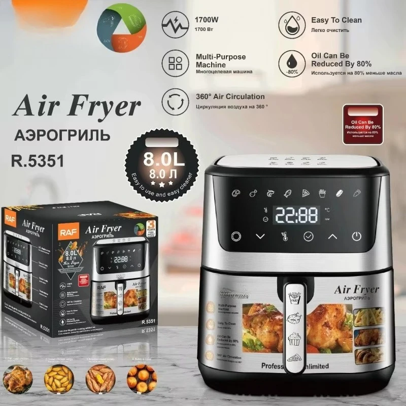 8L Large-Capacity Air Fryer (EU Plug) for Cross-Border Sales - Visual, Smart Touchscreen, Oil-Free & Multifunctional