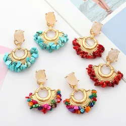 new in Fashionable Charm Metal jewellery earrings women Exquisite Fan shaped Natural Stone Resin women's earring jewelry