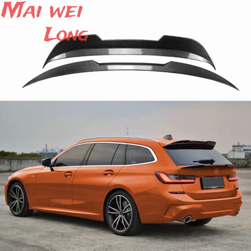 Per BMW serie 3 G21 2019-2023 Wagon Touring posteriore tronco tetto + Spoiler centrale ala in fibra di carbonio Look/Gloss Black