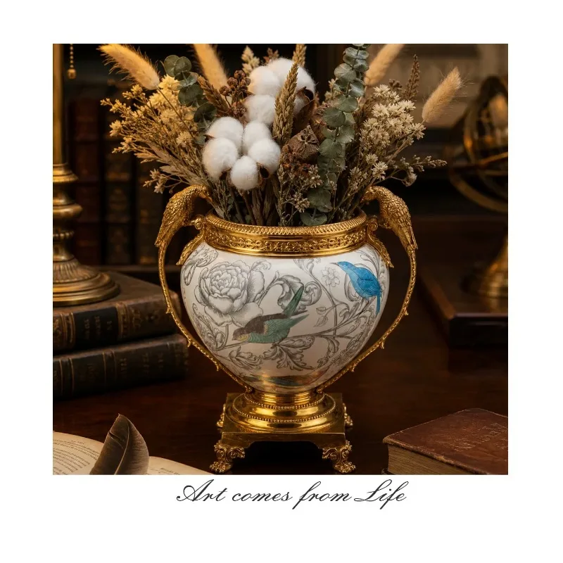 French light luxury high-end large-diameter porcelain vase flower arrangement household