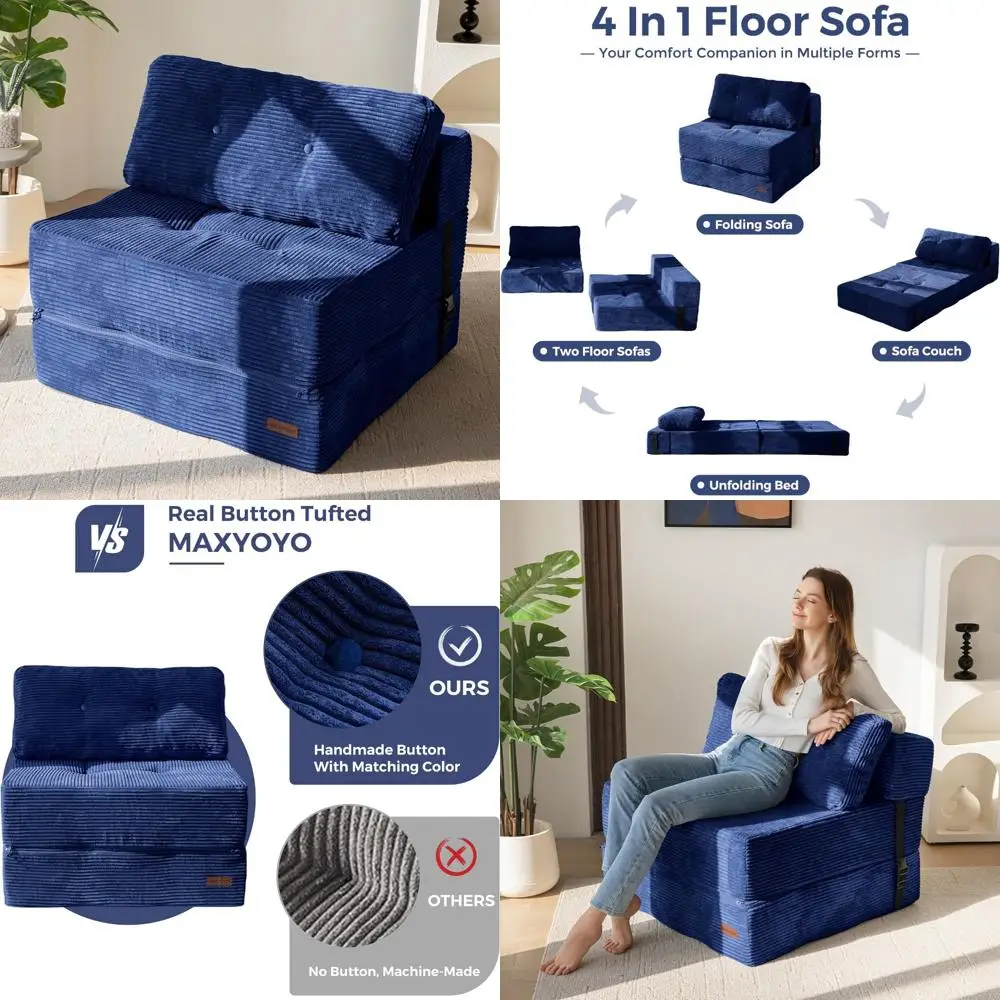 

Folding Sofa Bed, Convertible Chair with High-Density Foam, Portable 4-in-1 Fold-Out Seating Lounge