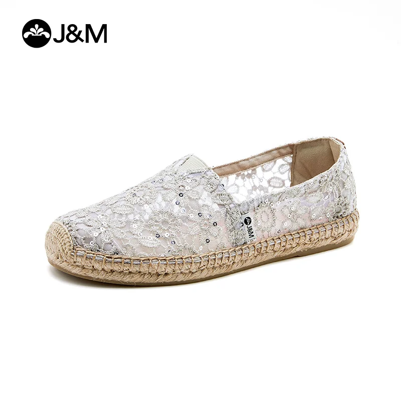 

J&M Fashion Women Fisherman Shoes Spring Summer Lace Mesh Breathable Loafers Rubber Slip-on Lady Girl Flower Casual Shoes