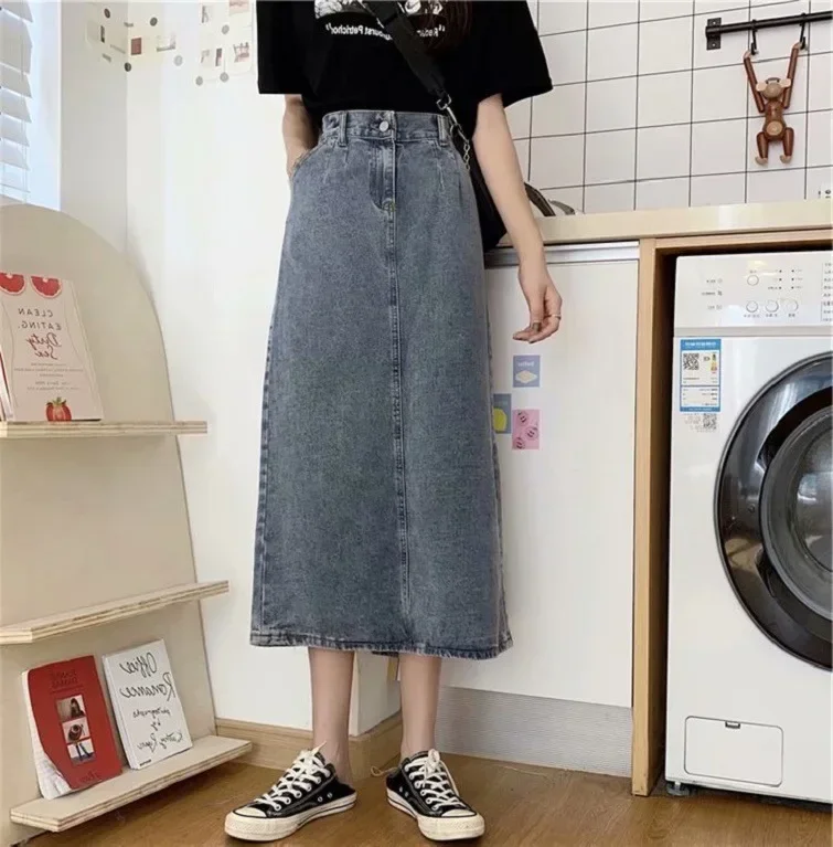 

High-waisted Slimming Denim Skirt for Women Autumn New A- Line Long Dress Side Slit Fashion Sensibility Girls Mini Skirt