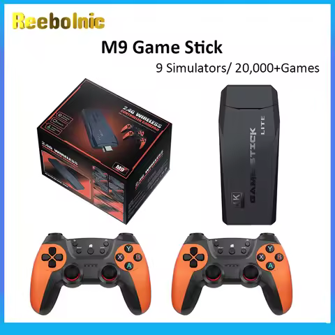 Reebolnic M9 Game Stick 4K HD Output 64G 20000+Games Retro Video Game Console 2.4G Wireless Controllers PSP/PS1 Kids Gifts