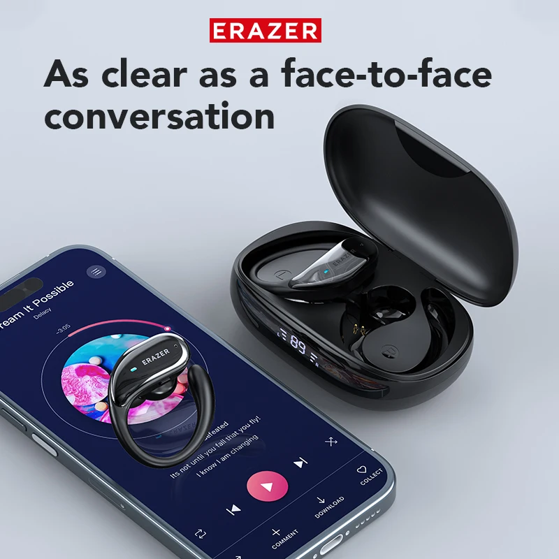 ERAZER XT80 Bluetooth Earphones With Noise Reduction Wireless Earbuds Sports  Gaming  Touch Control Earhooks Waterproof HeadsetS