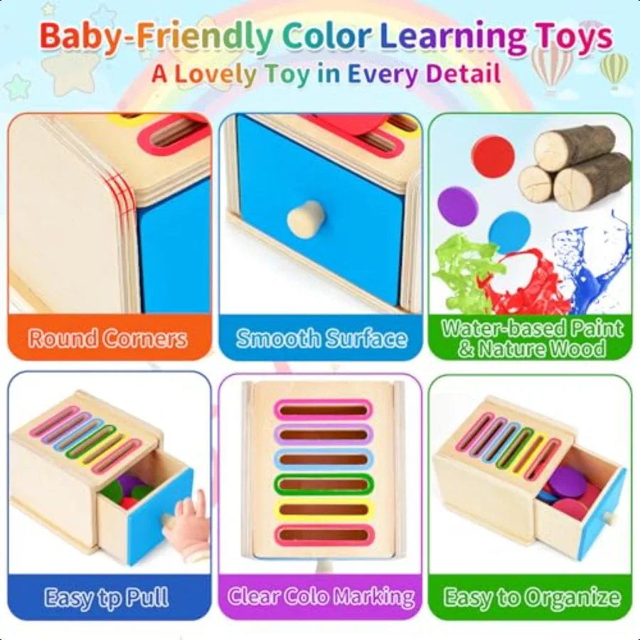 FCSONU 幼児用モンテッソーリコインボックスおもちゃ 1歳 2歳 3歳 男の子 女の子用 引き出しボックスおもちゃ 2歳4歳向け 色分け学習感覚玩具