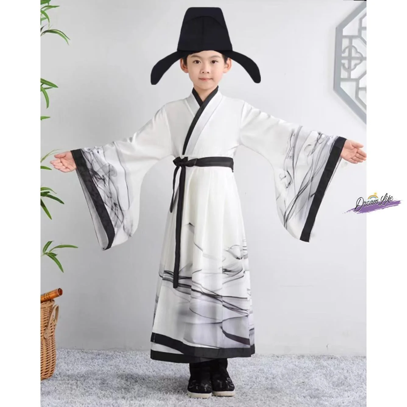 

Детский традиционный костюм Ханьфу для мальчиков: наряд для выступлений, декламации древнекитайской поэзии, образ учёного-поэта