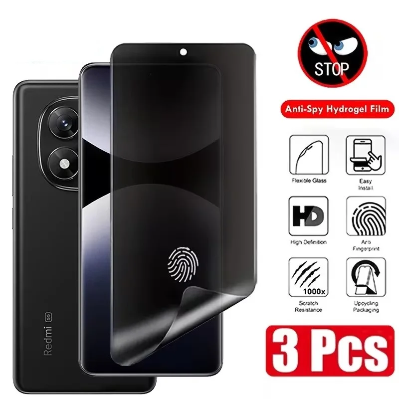 3 Peças de Película Hidrogel Anti-Espião para Xiaomi Redmi Note 13 14 15 Pro+ Protetor de Tela de Privacidade Sem Vidro Sem Desbloqueio por Impressão Digital