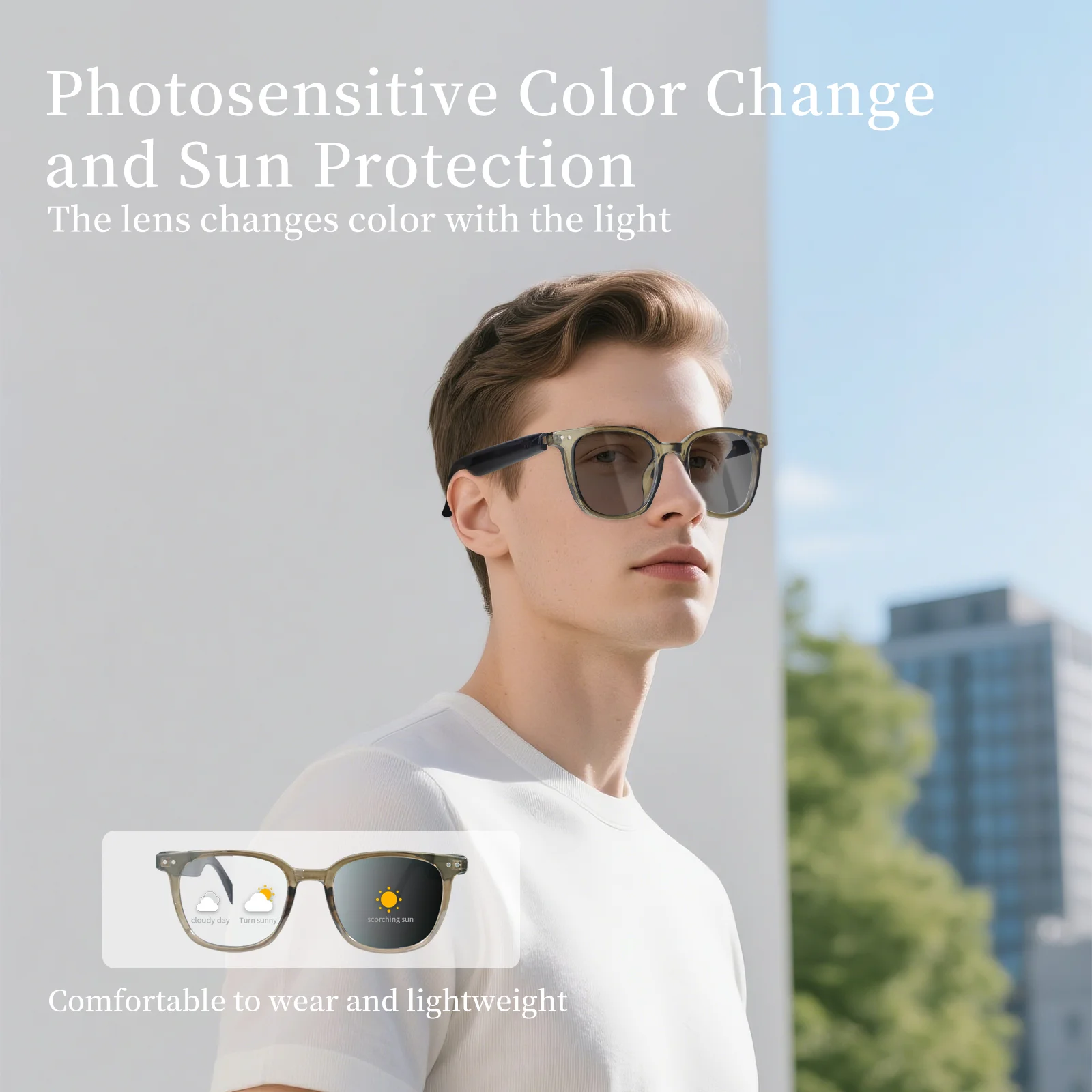 

OKCSC UF-15 Bluetooth-очки HIFI умные фотохромные очки с изменением цвета музыка встроенный микрофон и динамики наушники для отдыха