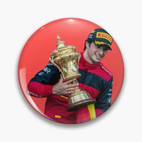 Carlos Sainz With British Gp Trophy Scud  Soft Button Pin Lapel Pin Creative Badge Hat Jewelry Funny Cute Collar Cartoon Gift