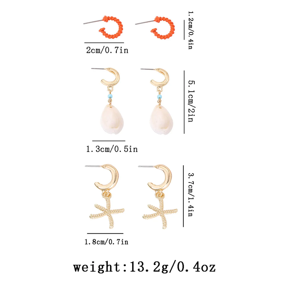 Bohemian Shell Starfish Drop Earrings - Set of 3