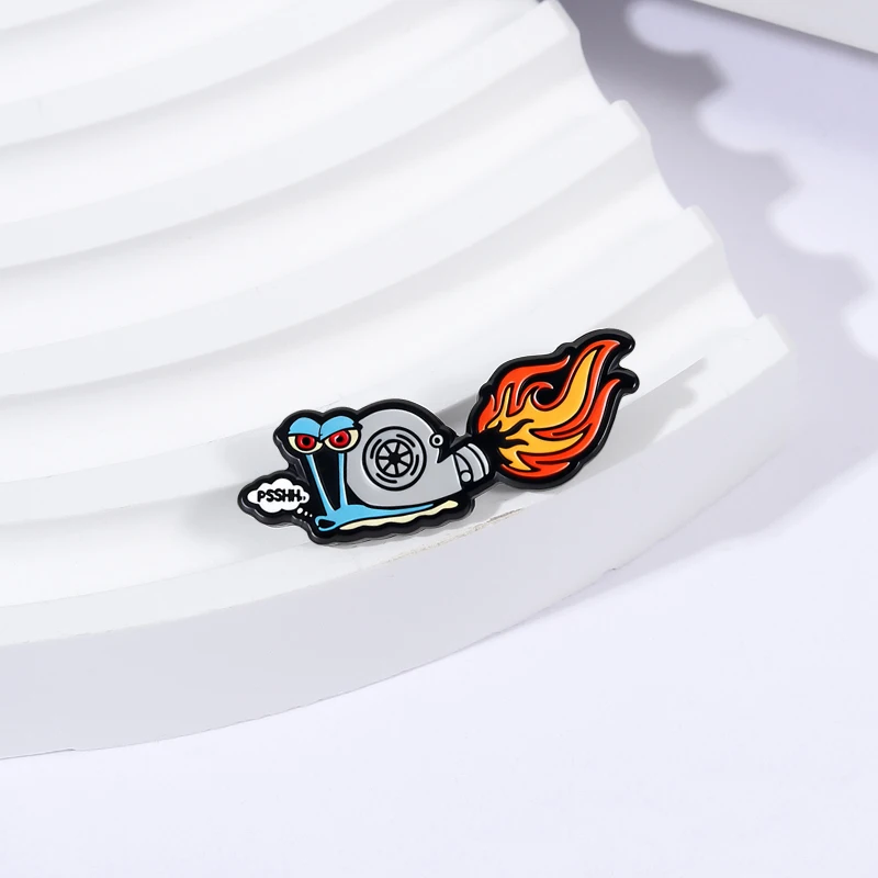 Cartoon Anime Snail Enamel Pin Creative Snail Turbine Engine and PSSHH Design Funny Brooch Bag Badge Jewelry Gift for Fan Friend