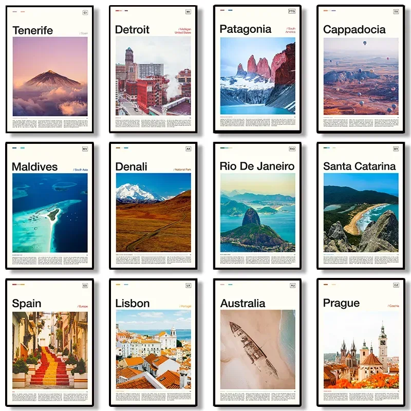 Ciudad turística Maldivas Tenerife, España, pintura en lienzo de vacaciones Vintage nórdica, decoración moderna para el hogar, sala de estar y dormitorio, arte de pared