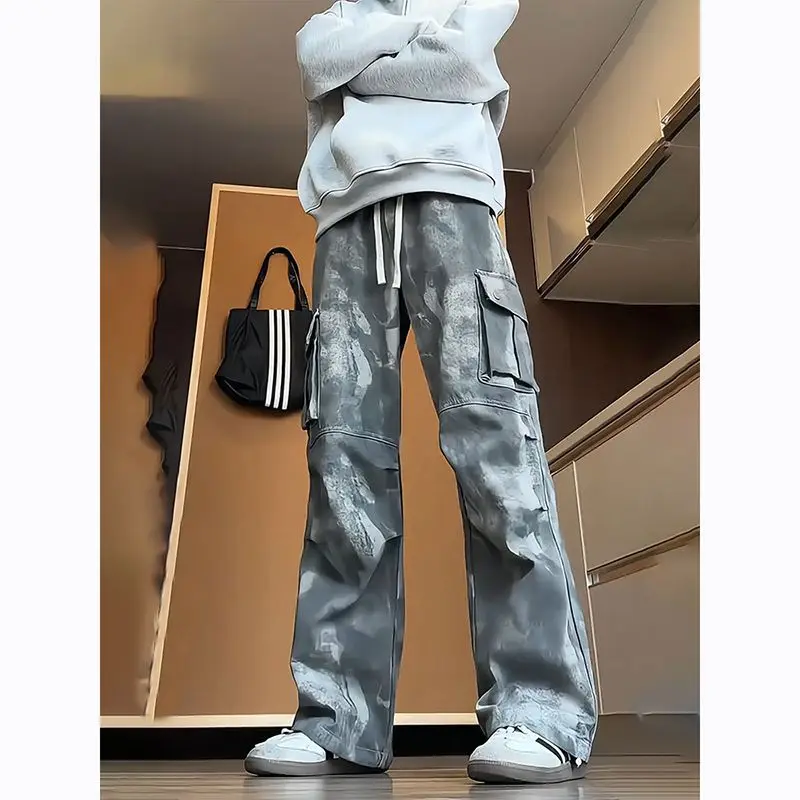 

Мужские камуфляжные рабочие брюки: весенне-летние американские джинсы с широкими штанинами, свободные прямые повседневные брюки в уличном стиле