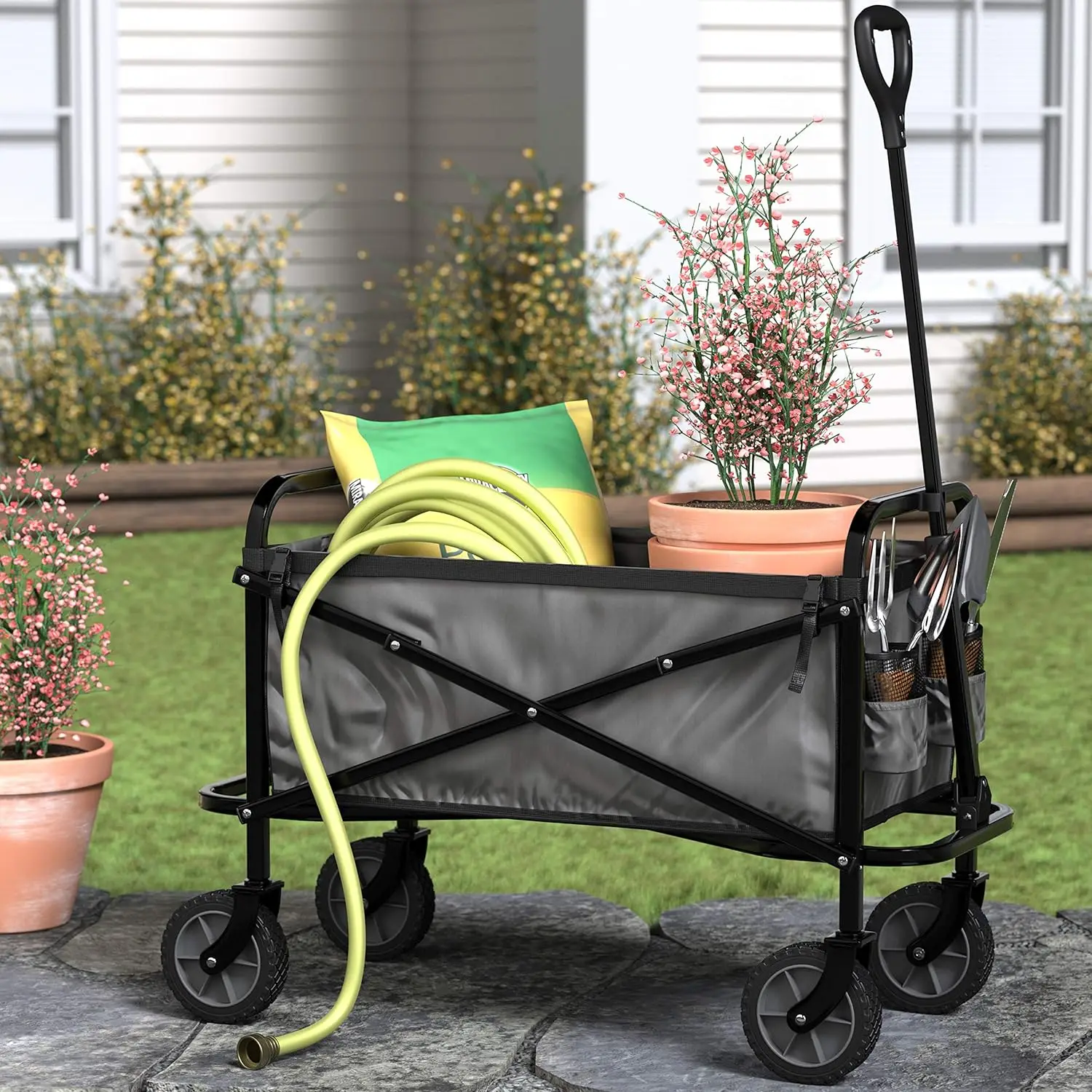 Wagon Utilitaire Pliable avec Juste, Gris, Extérieur