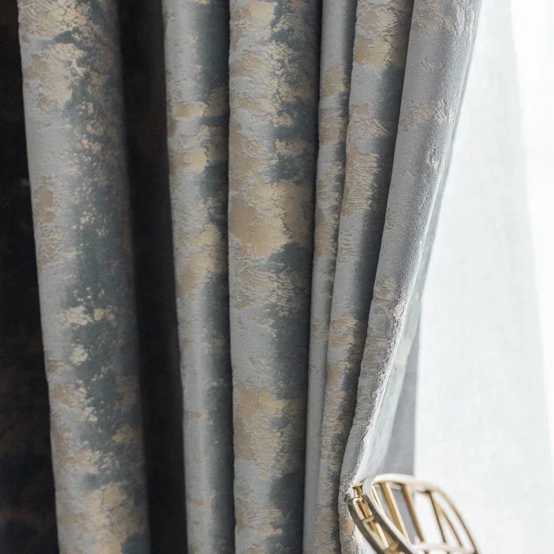 

New Simple American Luxury Curtains for Living Room Bedroom Villa Modern High Grade Grey Gold Velvet Fabric Hot Gold Textured
