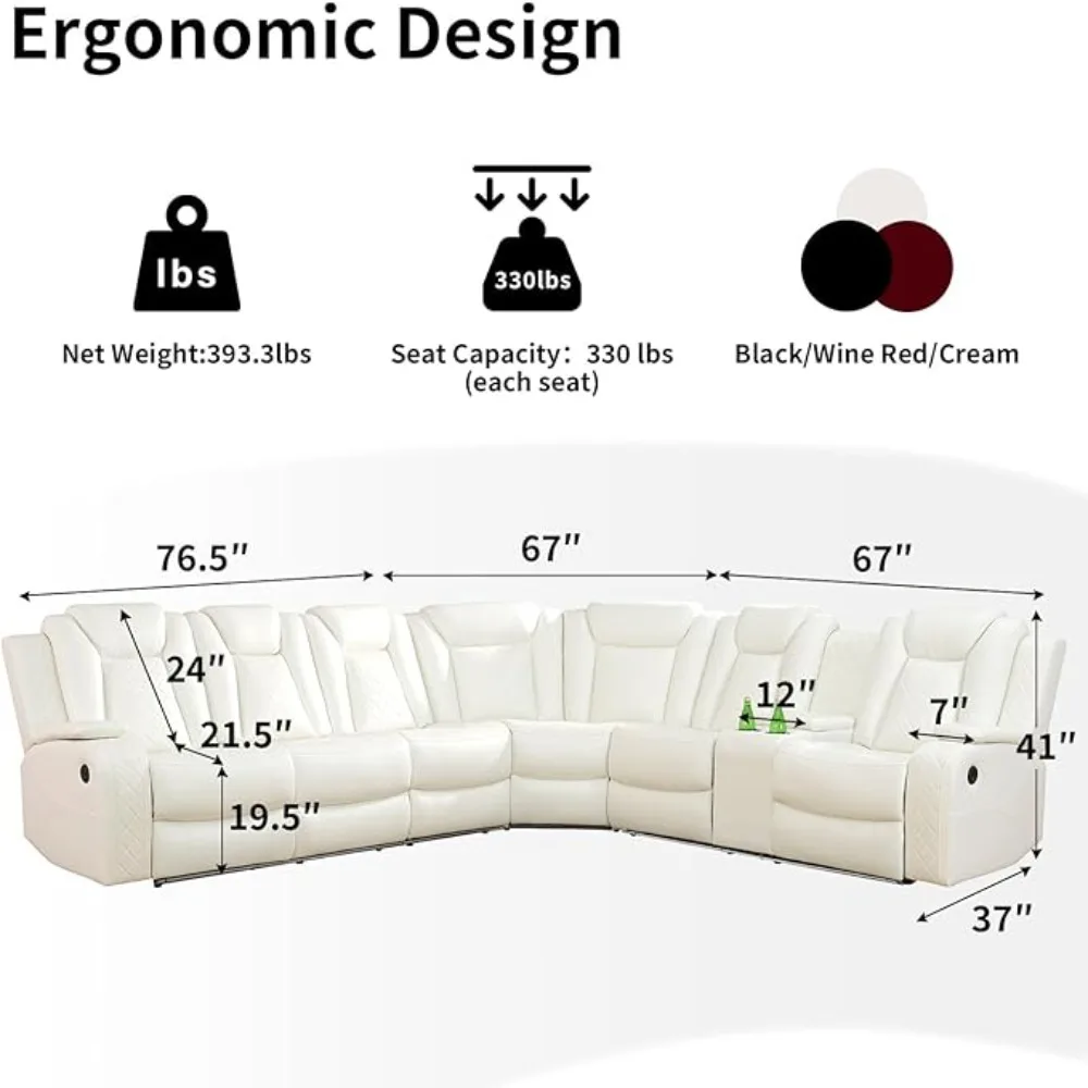 Leather Recliner Sofa Set with LED Light for Living Room Furniture，Power Reclining Sofa and Loveseat Set Recliner Sofa