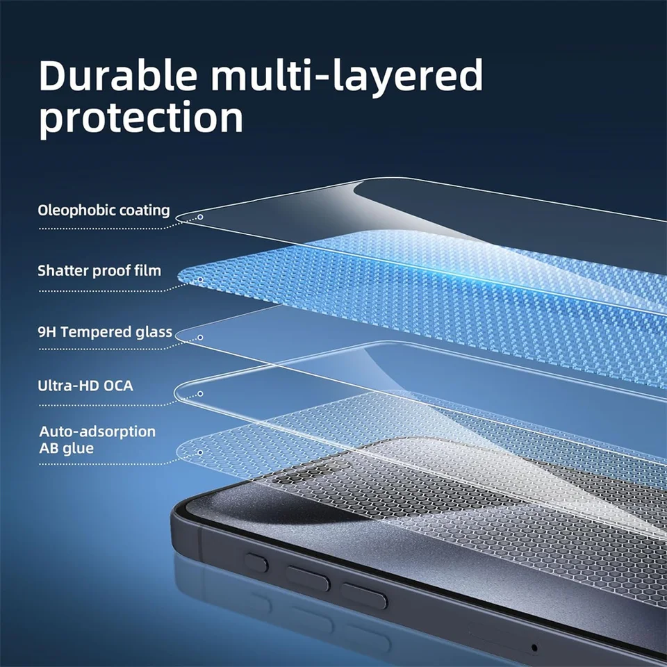 2-5 Piezas Vidrio Templado Para iPhone 17 Pro Max Air Protectores de Pantalla Cubierta Completa con Pegamento 5