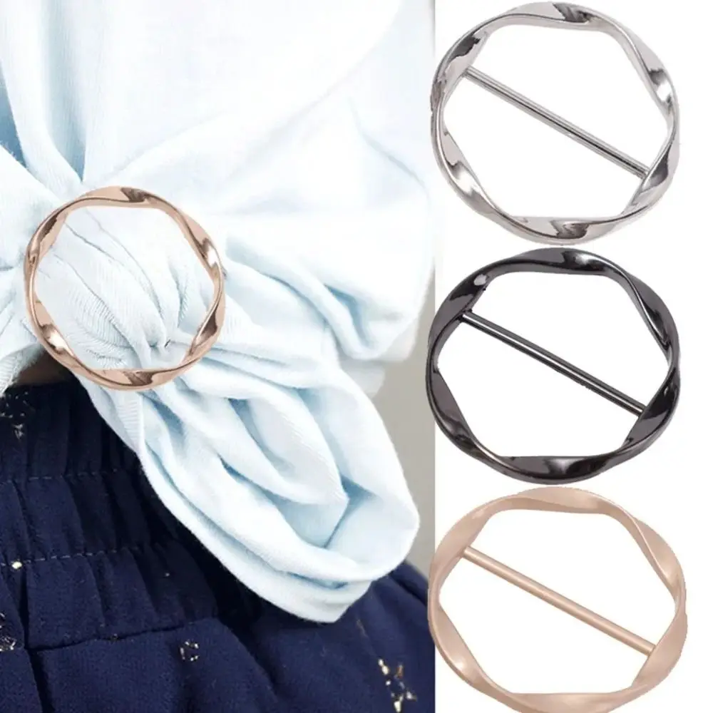 

Round Corner Hem Waist Knotted Brooches Metal Fashion Hijab Silk Scarf Ring Clip Simple Jewelry Accessories Button Women Lady