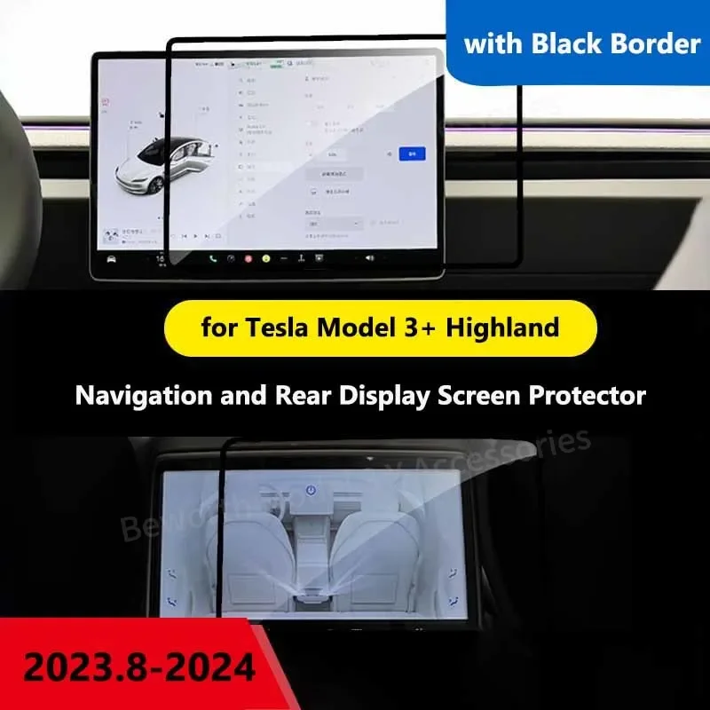 Tempered Glass Screen Protector For Tesla New Model 3 2024 Highland Navigation Rear Display Center Console HD Film Protection