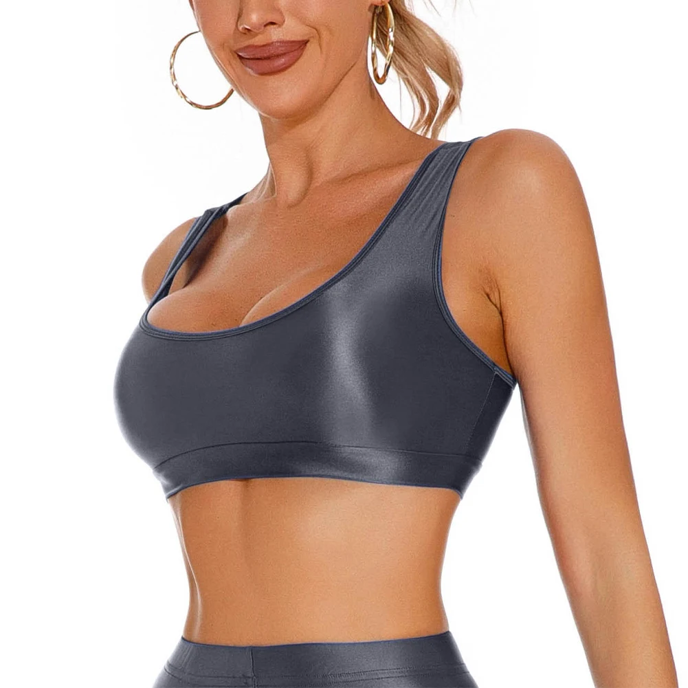 

Hot New Stylish Tops T-Shirts Glossy Gym Sports Bra High Strech For Home For Sports Sleeveless Solid Color Tops