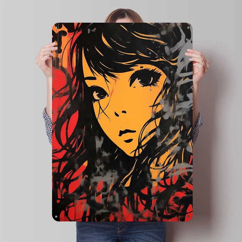 

Graffiti Art of a Young Anime Woman Poster Customized Vintage Metal Signs Wall Art Retro Tin Plaque for Room Decoration Cozy