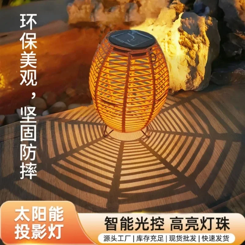 Outdoor Solar Imitation Rattan Lantern Courtyard Balcony Garden Decoration Candle Lights Creative Atmosphere Bamboo Chandelier