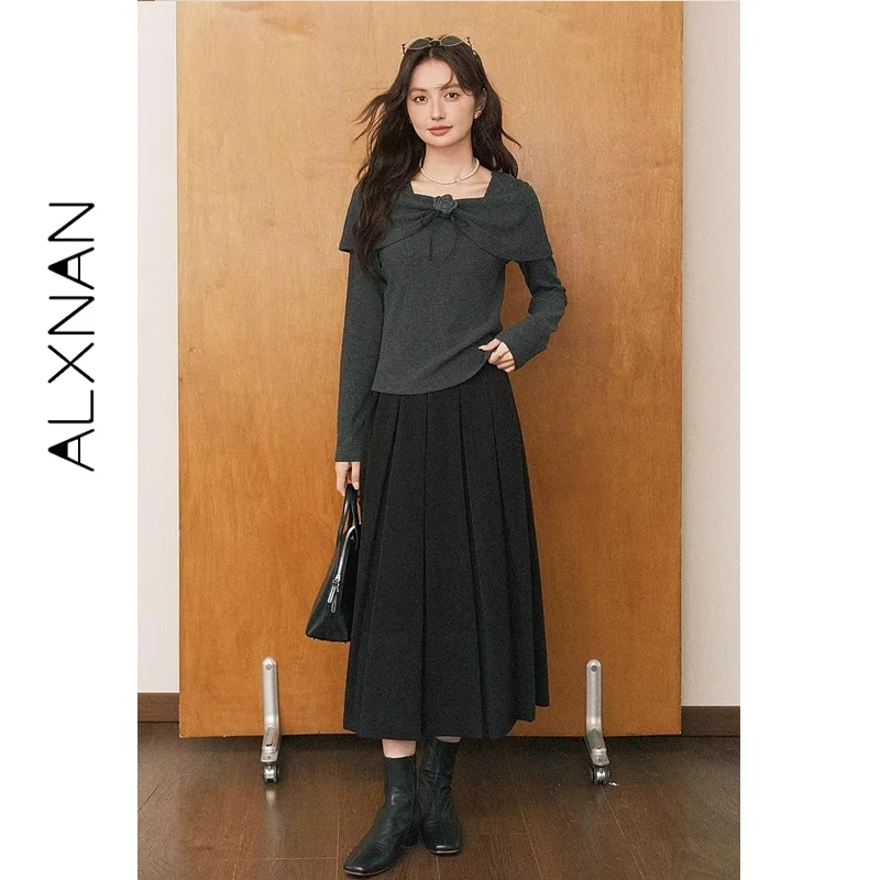 ALXNAN حجم كبير بلوفرات غير رسمية مائل الرقبة انفصال زهرة بروش سليم صالح تريكو لينة لطيف ركاب تاريخ الملابس D58518 #6