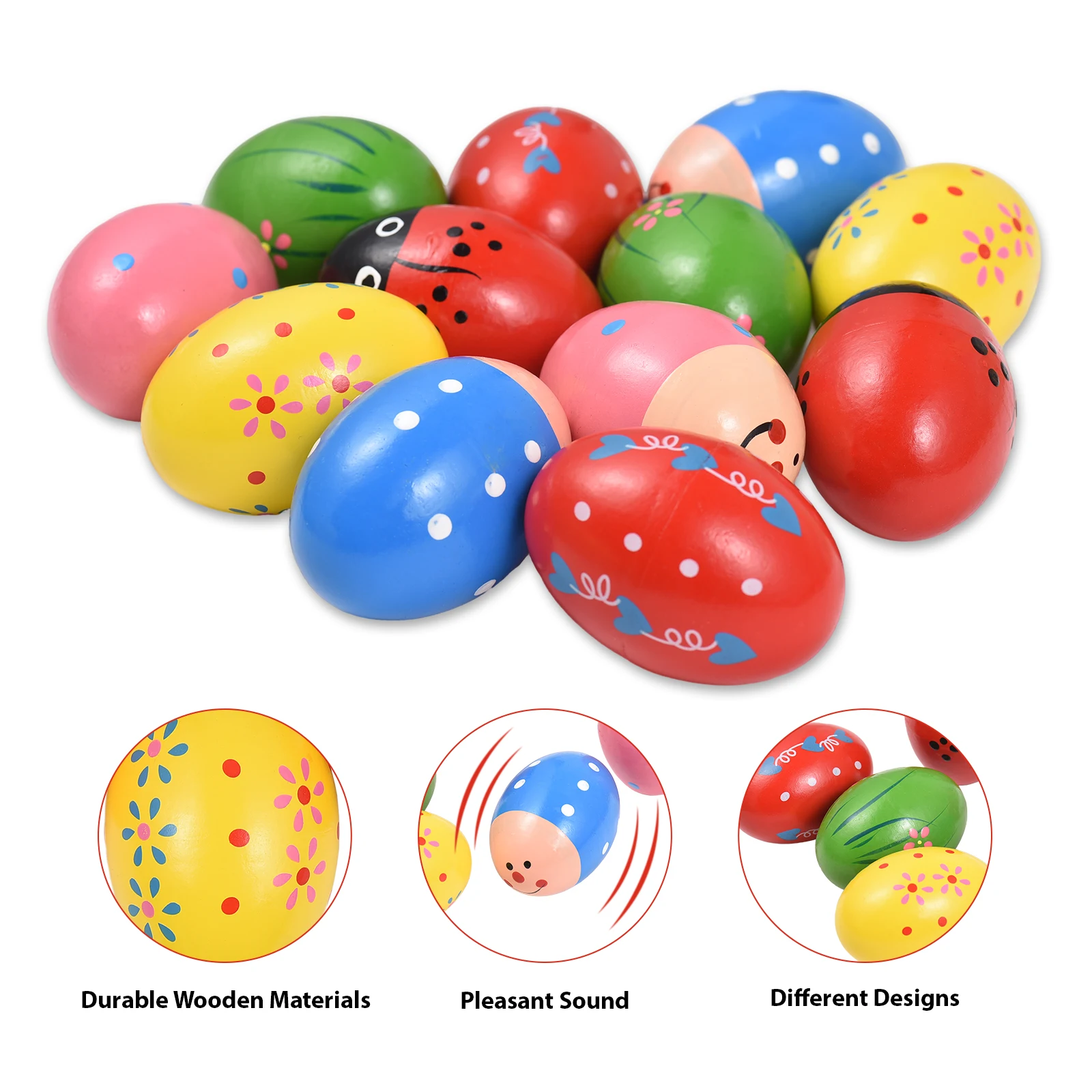 6/12 Pack Wooden Shake Egg Easter Egg Percussion Instrument Interesting Music Shake Eggs for Party Easter Gift