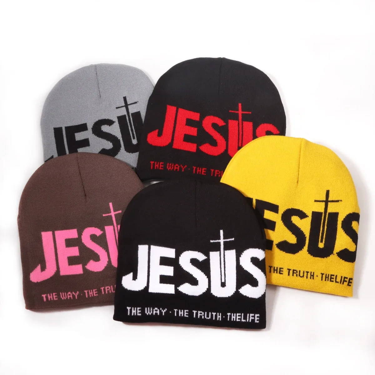Gorro de invierno con letras de JESUS: gorro de punto unisex para hombres y mujeres, deportes al aire libre y gorra de calavera cálida elástica informal