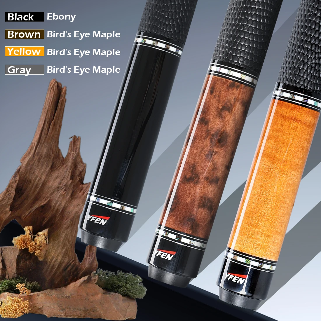 YFEN Carbon Fiber Pool Cue Stick 11.5mm 12.5mm Low Deflection Pool Stick with Rare Wood Butt Balone Shell Inlaid Ring Profession