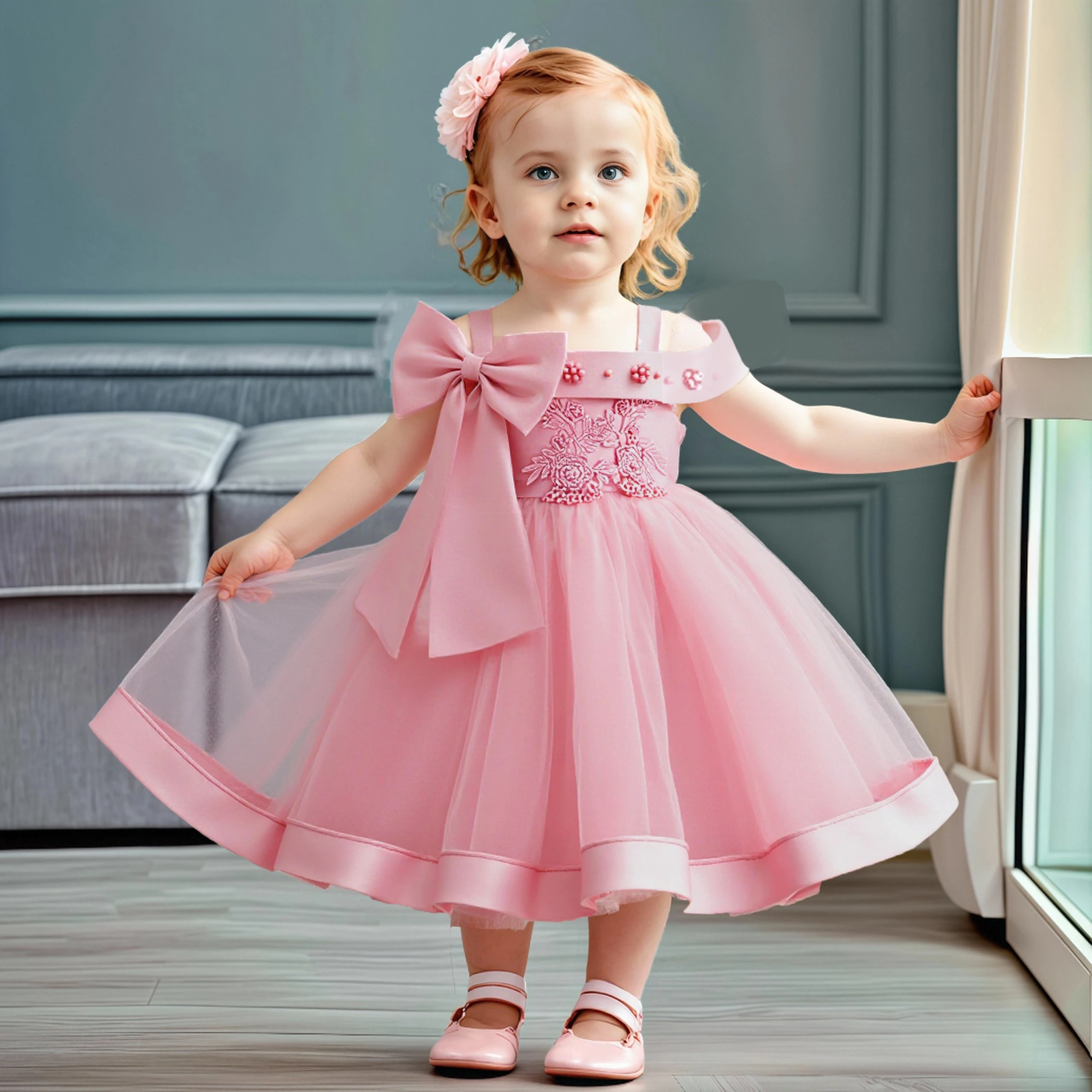 

Elegant Big Bow Party Baby Girl Dresses Infant Flower 1st Birthday Princess Prom Dress Toddler Bridesmaids Wedding Evening Gown