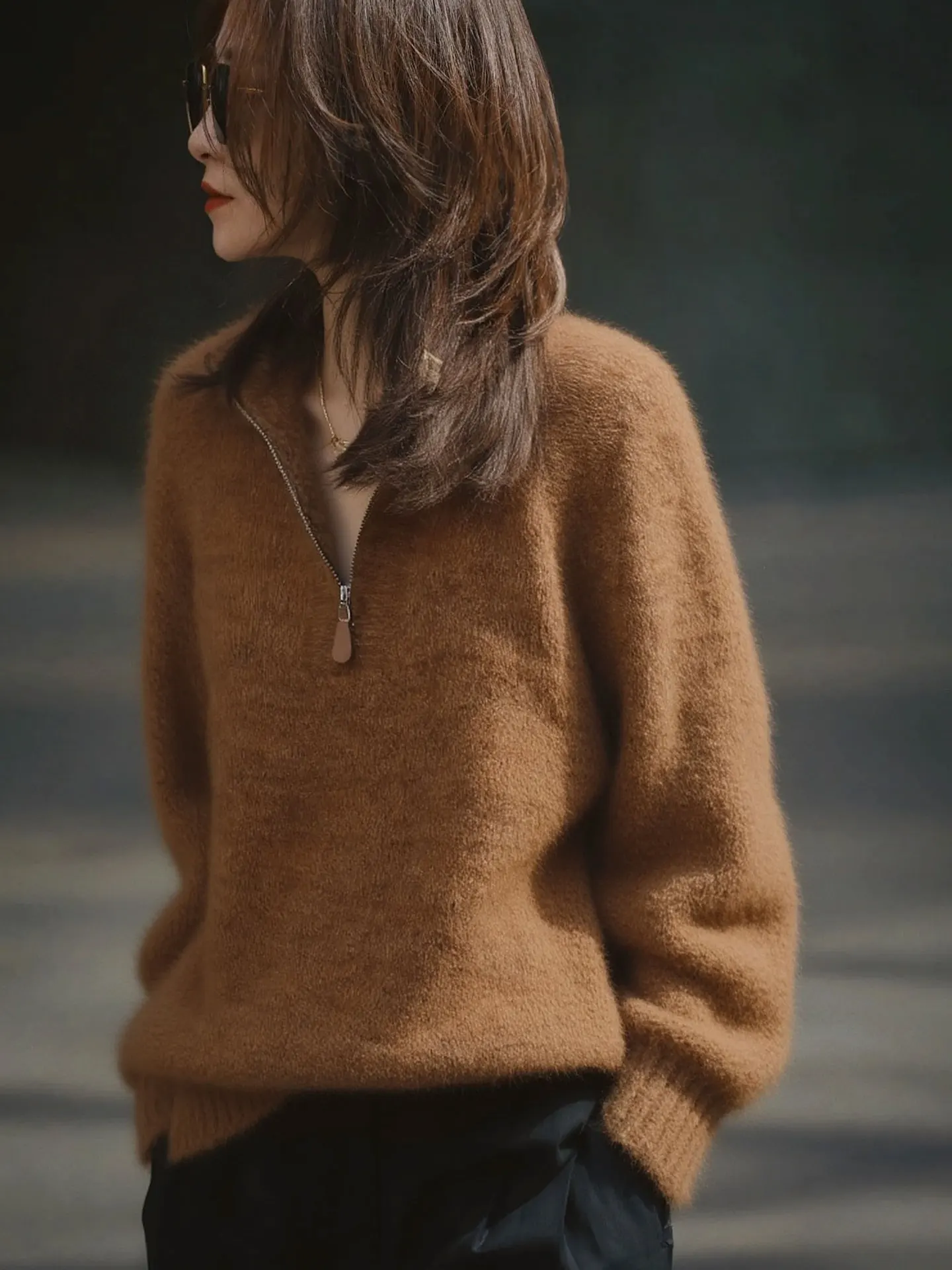 

Ele Long Sve Knitted Sweater with f Zip Loose Fit Women's Winter Faion Casual Sle Comfortable Warmth Garment