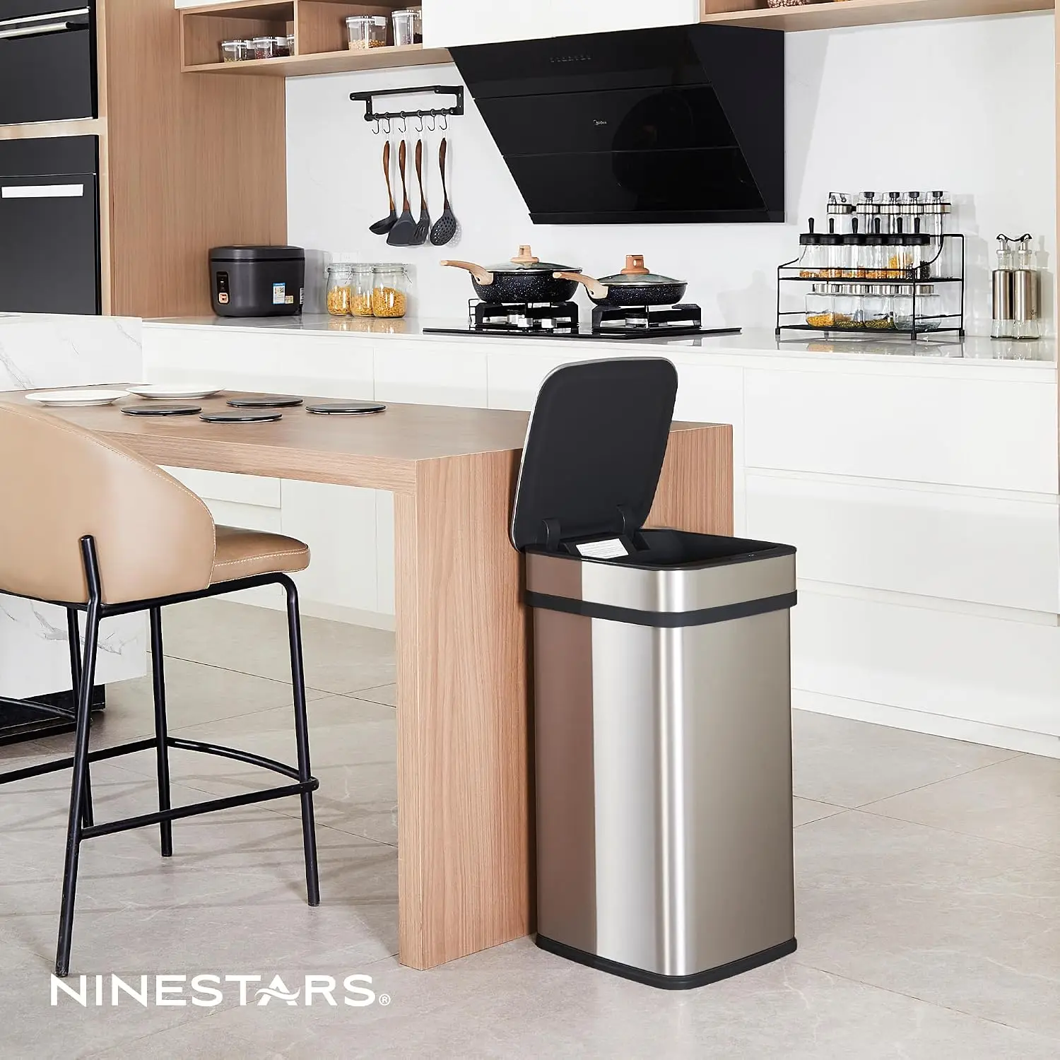 ^13 Gallon Odor Neutralizing Smart Kitchen Trash Can, Automatic Odor Control Motion Sensor Garbage Bin, Universal Power