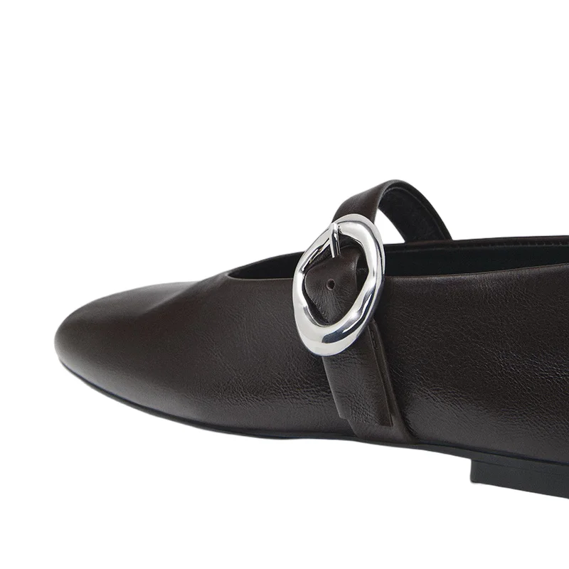 Withered Minimalist Brown Elegant Flat Shoes Women Fashion Comfortable Genuine Leather Versatile Round Toe Retro Mary Jane Shoes