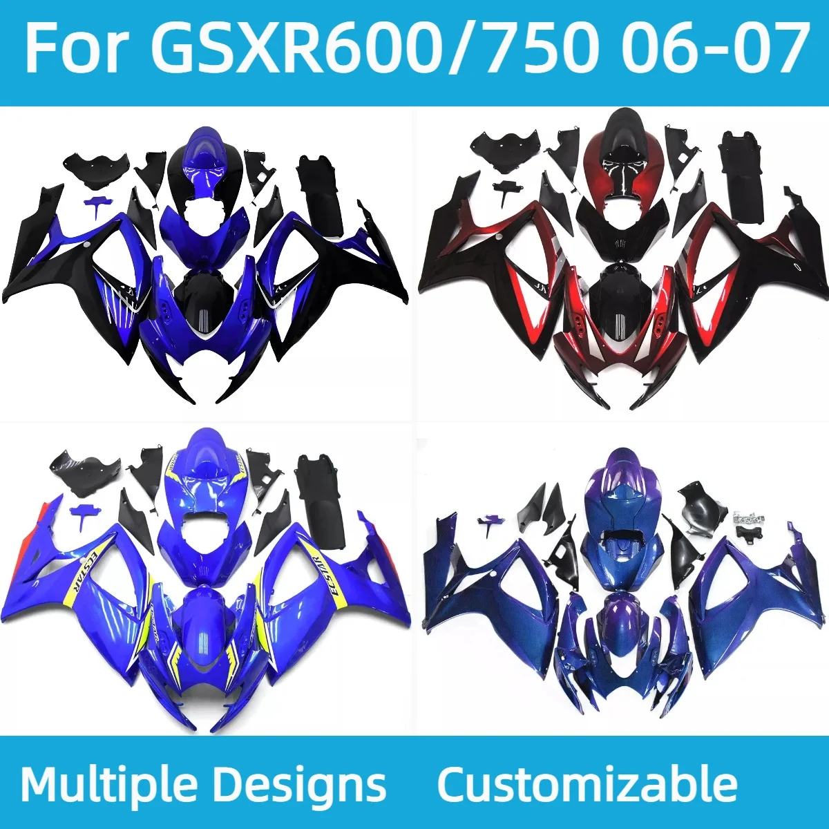 Fairings Motorcycle GSXR 600 750 2006 2007 Fairing Set Bodywork Panel Kit Fit for GSXR600 GSXR750 06 07