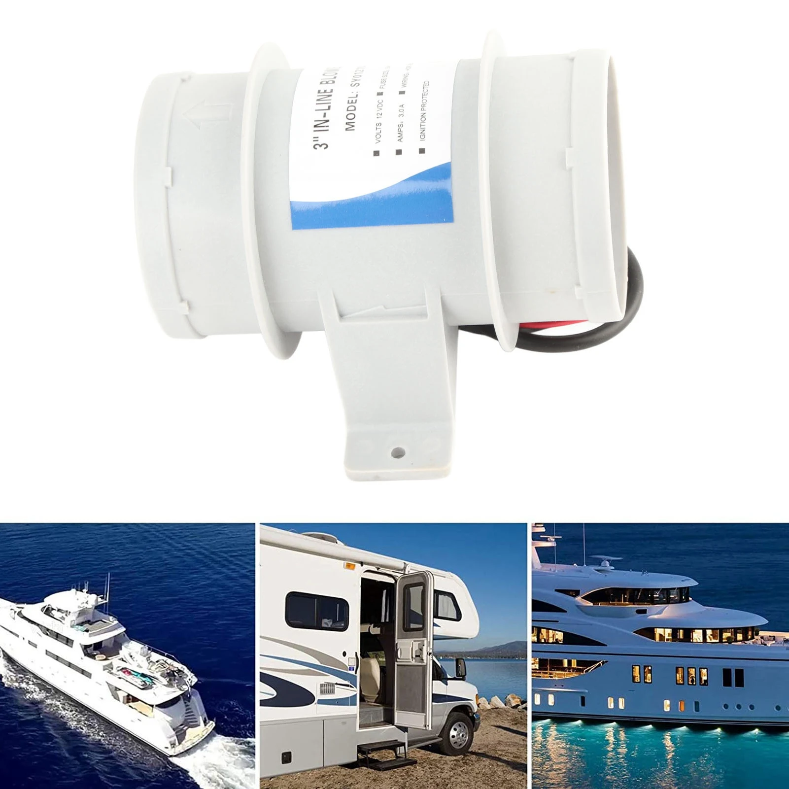 

3-дюймовый бесшумный встроенный воздуходувка 12 В, встроенный морской воздуходувка для яхт, лодок, циркуляции воздуха