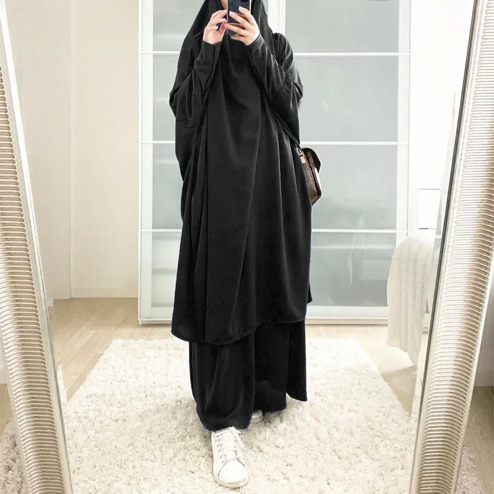 

2 Piece Set Overhead Muslim Prayer Garment Women Hooded Khimar Skirt Islamic Clothing Eid Ramadan Hijab Dress Niqab Abaya Kaftan