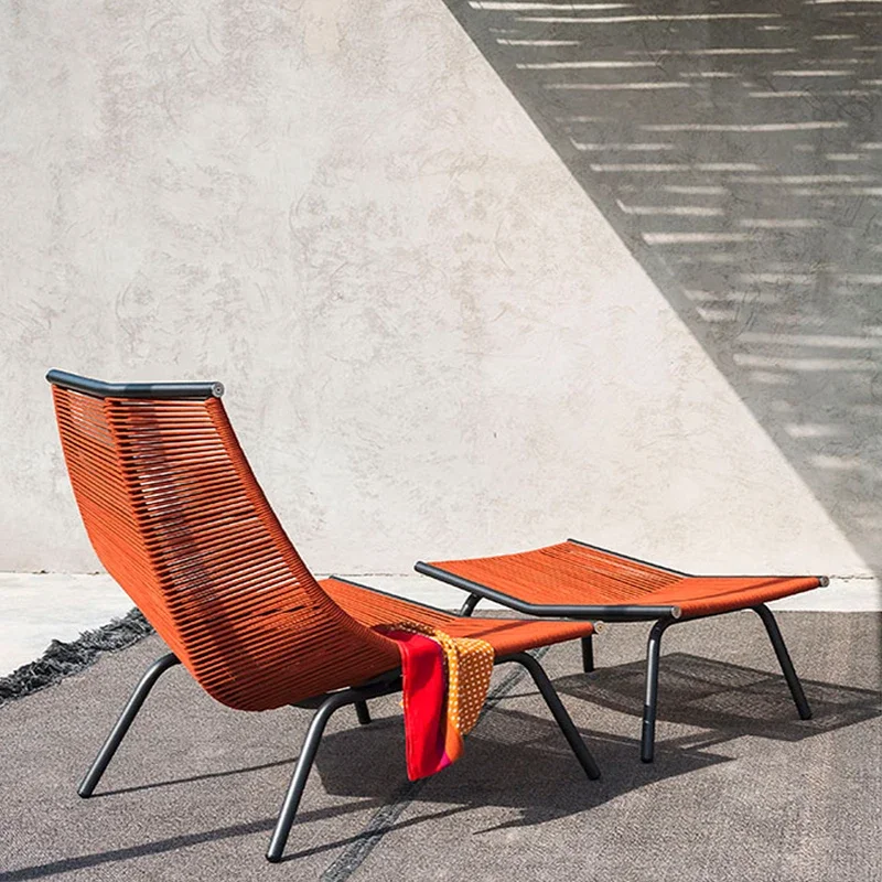 Outdoor rocking chair lazy sofa combination courtyard garden rattan chair balcony recliner open-air Nordic single leisure chair